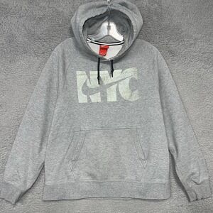 VTG Nike New York City NYC Hoodie Men's Sz L Gray Center‎ Swoosh Red Tag Sweater